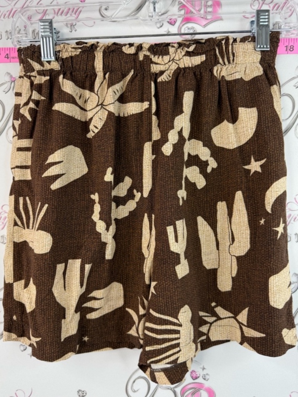 Lezalez shorts western desert style Cactus Print Brown Elastic Waist Skirt